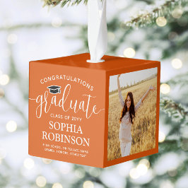 Adorno Cúbico 3 Fotos Felicitaciones Elegante Naranja de Graduac