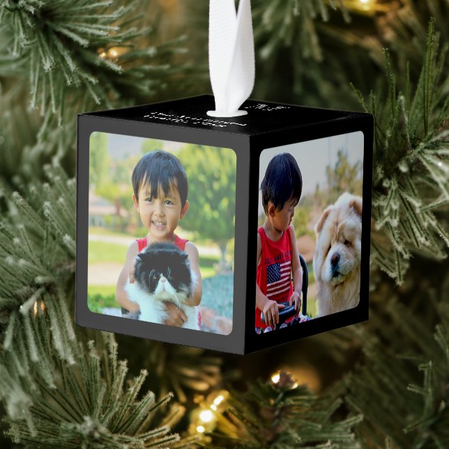 Adorno Cúbico 4 Collage personalizado fotográfico con monograma (Árbol)