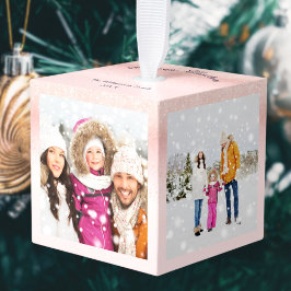 Adorno Cúbico 4 Fotos Familiares Recuerdo Feliz Navidad Rosa