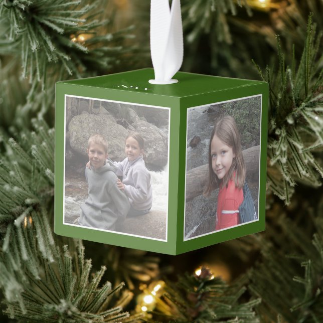 Adorno Cúbico 4 fotos más año - mínimo frontera verde (Árbol)