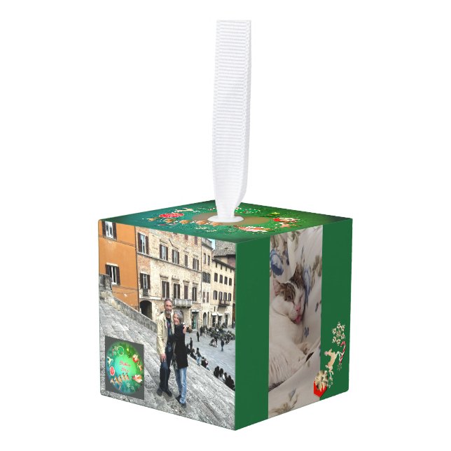 Adorno Cúbico 4 Photos Christmas Photo Cube (Anverso en perspectiva)