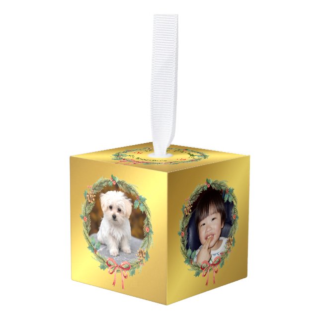 Adorno Cúbico 5 Navidades Personalizados de foto Relieves metali (Anverso en perspectiva)