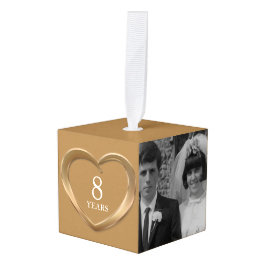 Adorno Cúbico 8º aniversario de bronce corazón ahora y después f