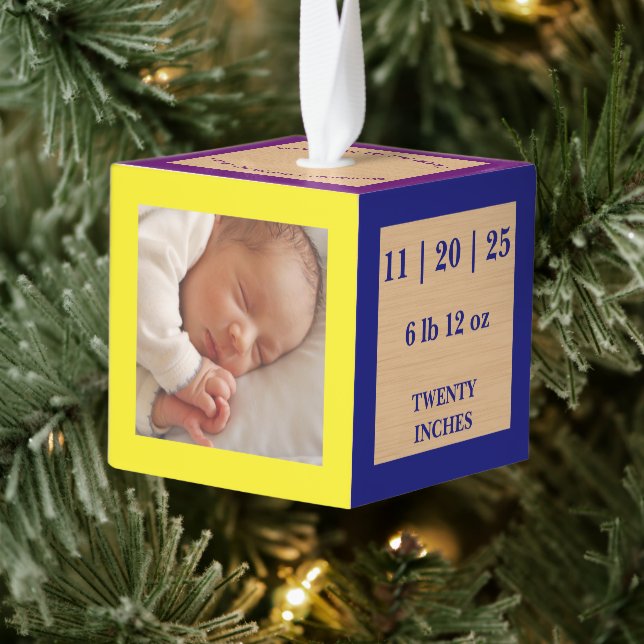 Adorno Cúbico ABC Blocks Photo Birth Stats Keepsake (Árbol)