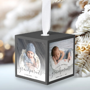 Adorno Cúbico Abuelos First Christmas 4 Photo Gray Script