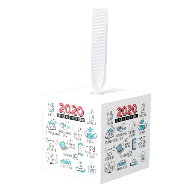 Adorno Cúbico Actividades de cuarentena 2020 Navidades conmemora (Anverso en perspectiva)