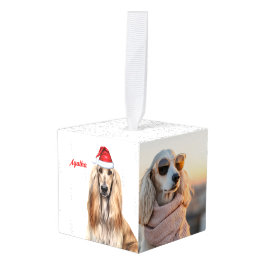 Adorno Cúbico Afghan Hound Dog Two Photo Christmas Holiday