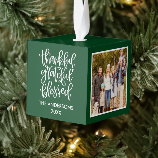 Adorno Cúbico Agradecimiento bendecido 3 Collages de fotos Verde (Árbol)