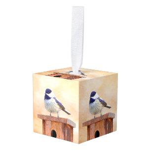 Adorno Cúbico Ajedrez sobre pintura de aves original