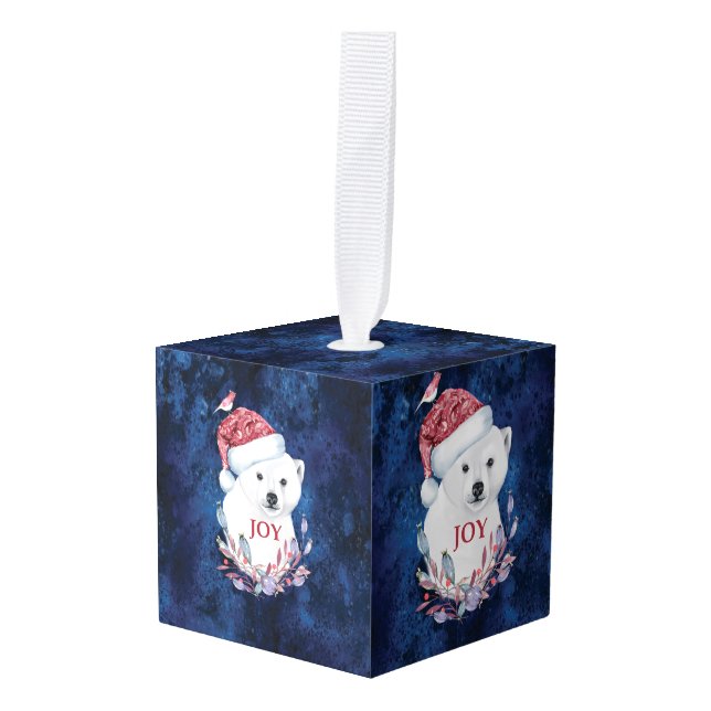 Adorno Cúbico Alegría de los Navidades de pájaro Gorra de oso po (Anverso en perspectiva)