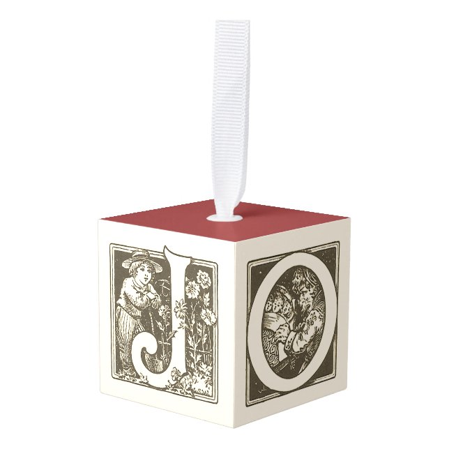 Adorno Cúbico "Alegría" Navidades de niños franceses con alfabet (Anverso en perspectiva)