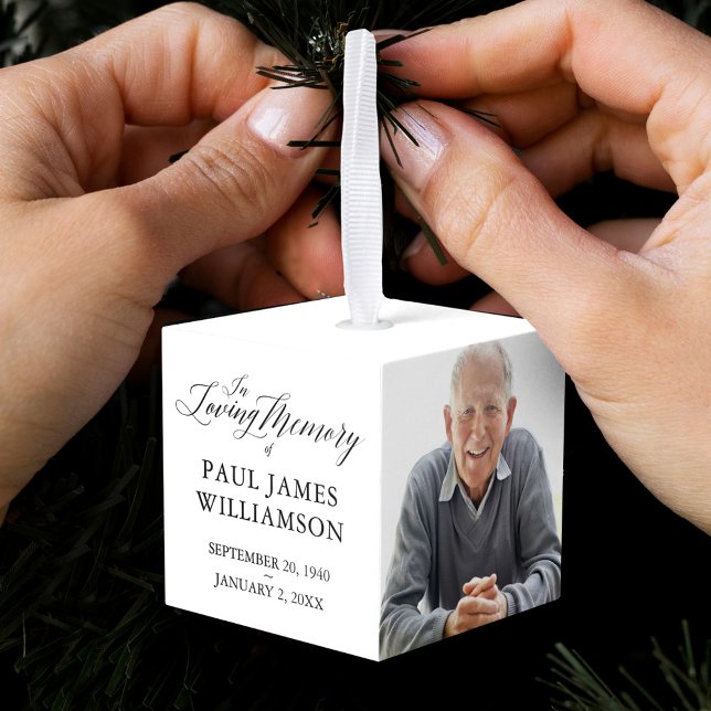 Adorno Cúbico Amar la foto de memoria personalizada Keepsake (Loving Memory Photo Personalized Memorial Keepsake Cube Ornament)