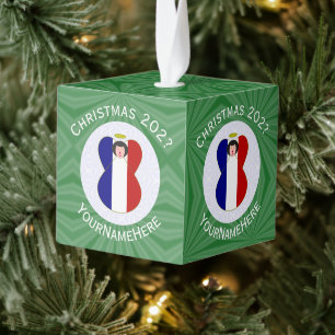 Adorno Cúbico Ángel de Navidad de la bandera francesa personaliz