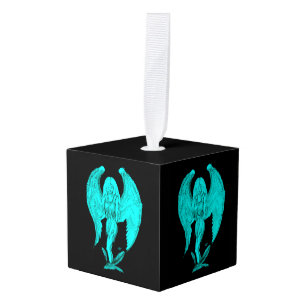 Adorno Cúbico Ángel, diseño negro y verde