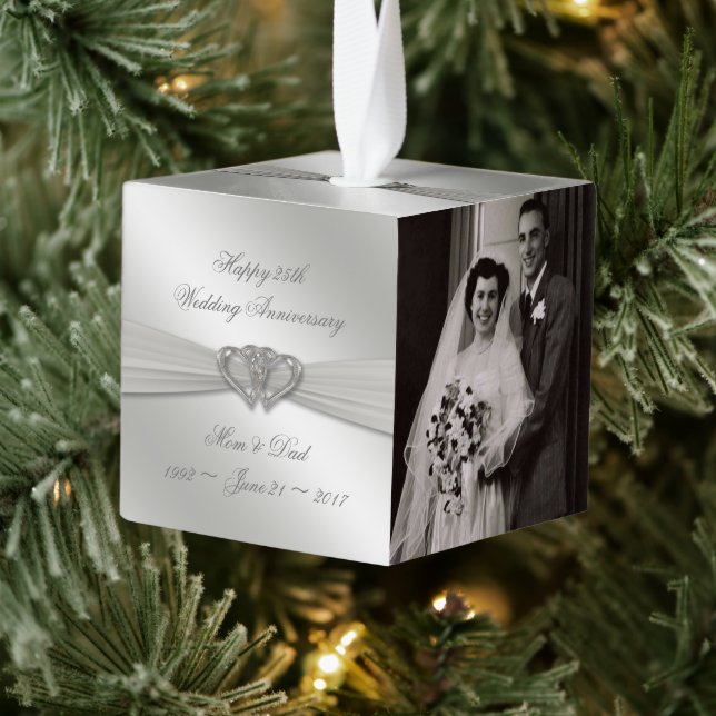 Adorno Cúbico Aniversario del Boda de Plata Clásica (Árbol)