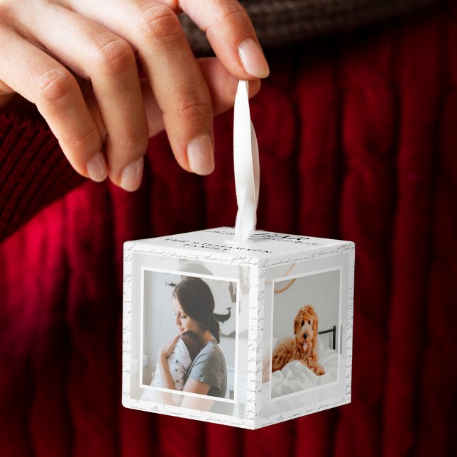 Adorno Cúbico Año lleno de Recuerdos de memoria fotográfica fami (Year Full of Memories Family Photo Memory Keepsake Cube Ornament)