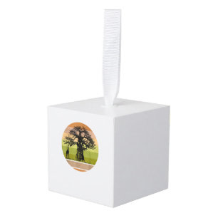 Adorno Cúbico Árbol baobab y puesta de sol retro de jirafa afric