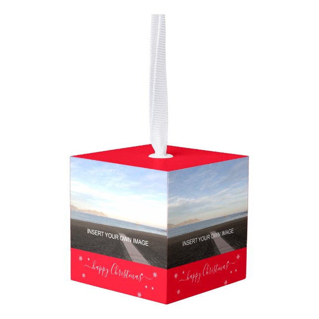 Adorno Cúbico Árbol de Navidad de cuatro fotos Personalizado (Reverso en perspectiva)