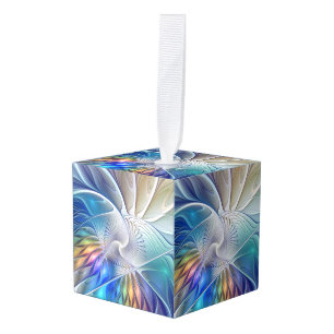 Adorno Cúbico Arte Fractal Floral, Flor Abstrata Colorida