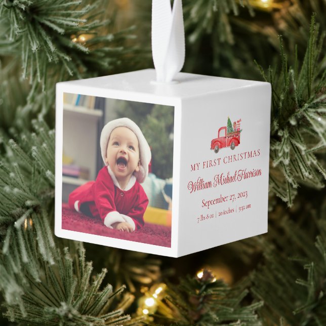 Adorno Cúbico Babys First Christmas Cute Photo Birats Stats (Árbol)