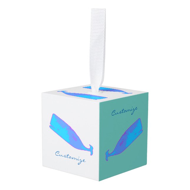 Adorno Cúbico ballenas azules personalizadas (Anverso en perspectiva)
