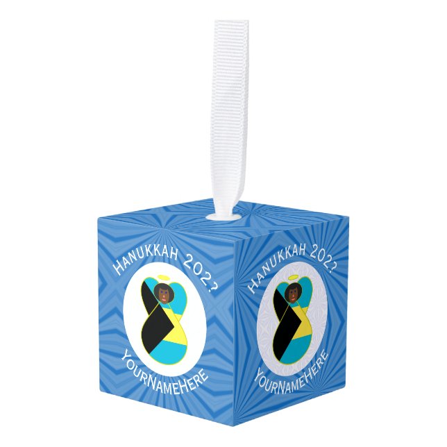 Adorno Cúbico Bandera bahameña Ángel oscuro Hanukkah personaliza (Anverso en perspectiva)