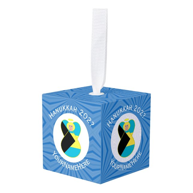 Adorno Cúbico Bandera bahameña Ángel rubio Hanukkah personalizad (Anverso en perspectiva)