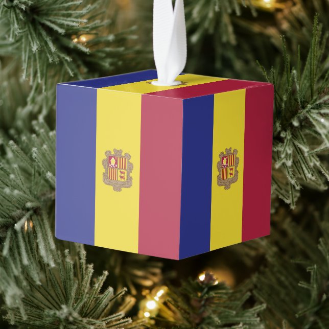 Adorno Cúbico Bandera de Andorra (Árbol)