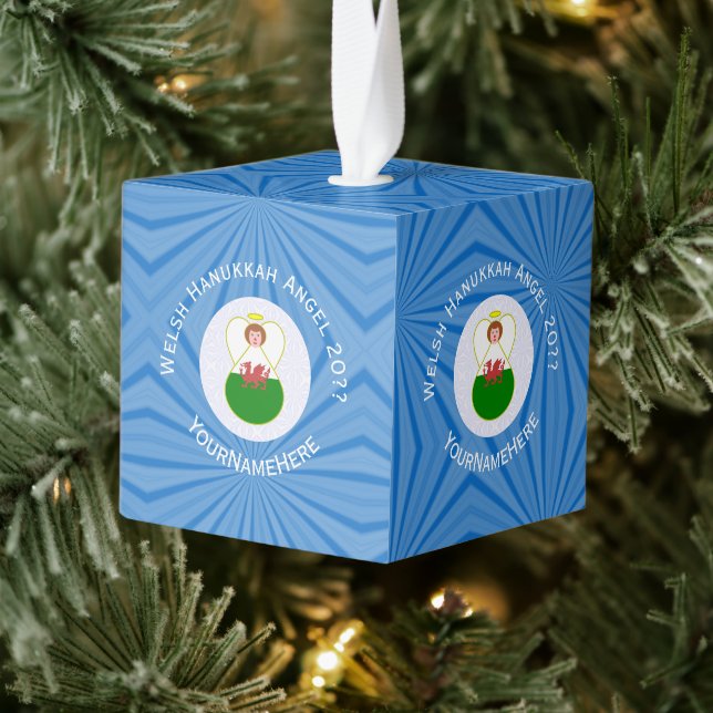 Adorno Cúbico Bandera de Angel Hanukkah galesa personalizada (Árbol)