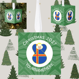 Adorno Cúbico Bandera de las Islas Åland Navidad Ángel Personali