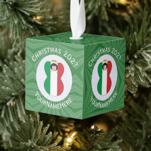 Adorno Cúbico Bandera de Navidad personalizada de ángel italiano