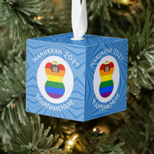 Adorno Cúbico Bandera personalizada de Hanukkah del ángel marrón