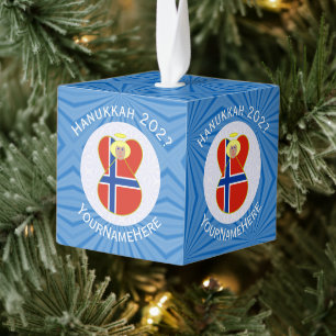 Adorno Cúbico Bandera personalizada de Hanukkah del ángel norueg