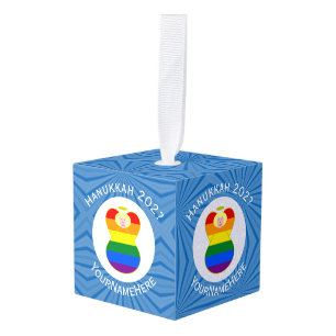 Adorno Cúbico Bandera personalizada de Hanukkah del ángel rubio 