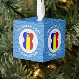 Adorno Cúbico Bandera personalizada de Hanukkah del ángel rumano