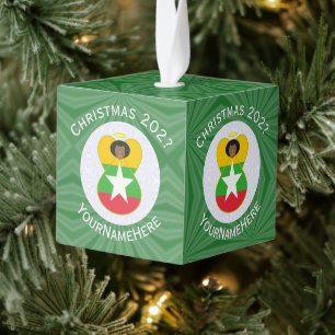 Adorno Cúbico Bandera personalizada de Navidad del ángel de Burm