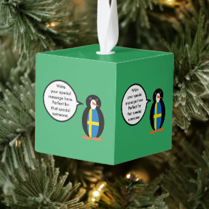 Adorno Cúbico Banderas Suecas Hablando Sra. Pingüino Personaliza