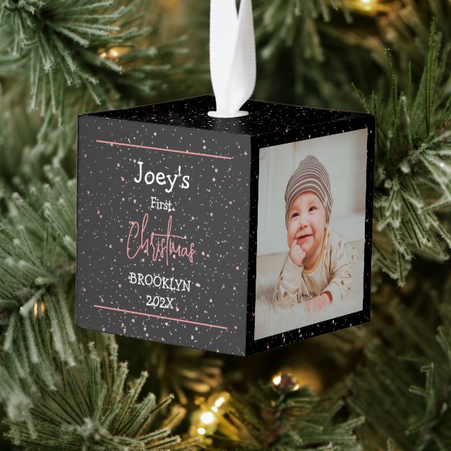 Adorno Cúbico bebé blanco negro primero Navidad tres Foto (Árbol)