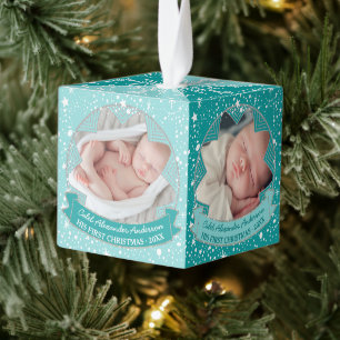 Adorno Cúbico Bebé niño Personalizado azul Navidades de vacaci