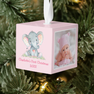 Adorno Cúbico Bebé primera foto de Navidad Elefante acuático