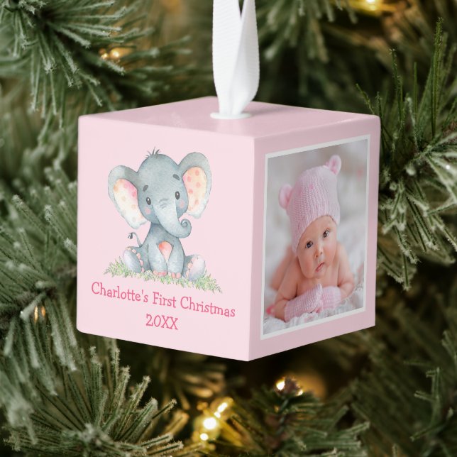 Adorno Cúbico Bebé primera foto de Navidad Elefante acuático (Árbol)