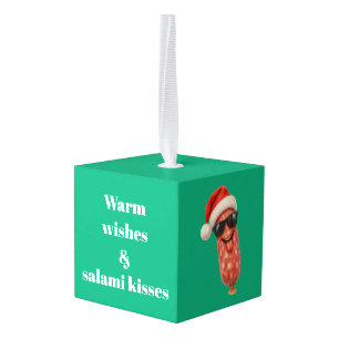 Adorno Cúbico Besos divertidos de salami foto familiar navidad