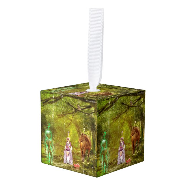 Adorno Cúbico Bienvenidos al Planeta Tierra (Anverso en perspectiva)