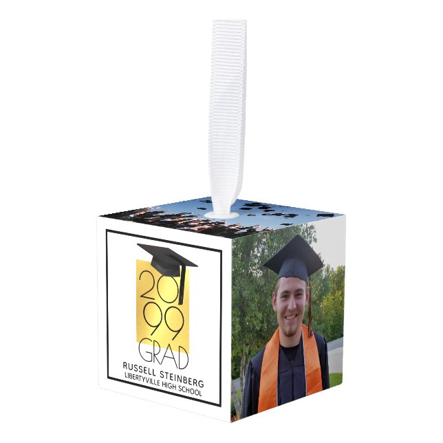 Adorno Cúbico Black & Gold GRAD 5-Photo Keepsake (Anverso en perspectiva)