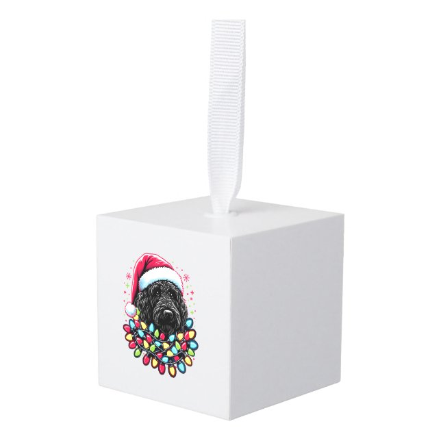 Adorno Cúbico Black Labradoodle Christmas Tree Xmas Lights Doodl (Anverso en perspectiva)