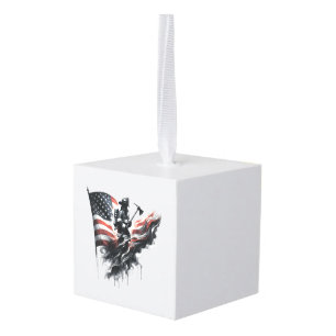 Adorno Cúbico Bombero americano. Bandera de los Estados Unidos.