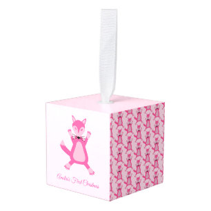 Adorno Cúbico Bonito Bebé Rosa Fox Personalizado Primera Navidad