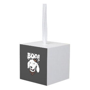 Adorno Cúbico Boo Halloween Perro Bruja Sombrero Murciélagos