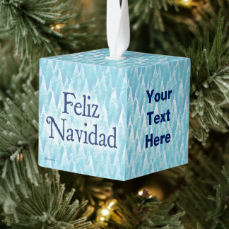 Adorno Cúbico Bosque fractal azul - Feliz Navidad