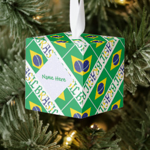 Adorno Cúbico Brasil Bandera Brasil Baldosa Nombre Personalizado
